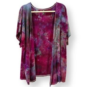 Handmade tie dye drape front half sleeve jacket purple blue magenta XL